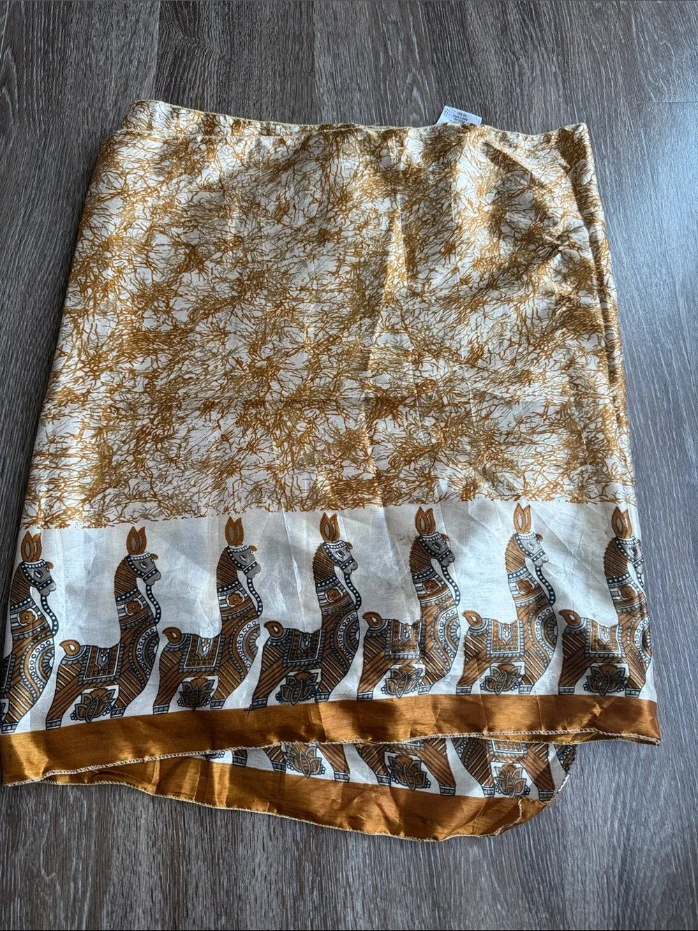 Vintage Cynthia Mehra 100% Silk Camel Print Scarf